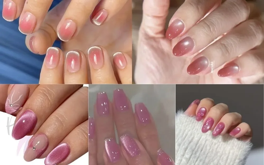 Gợi Ý 100+ Mẫu Nail Thạch Hồng Mắt Mèo Siêu Xinh, Bling Bling - 9