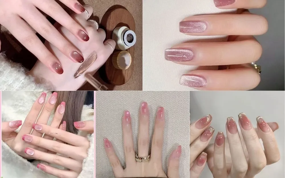 Gợi Ý 100+ Mẫu Nail Thạch Hồng Mắt Mèo Siêu Xinh, Bling Bling - 17