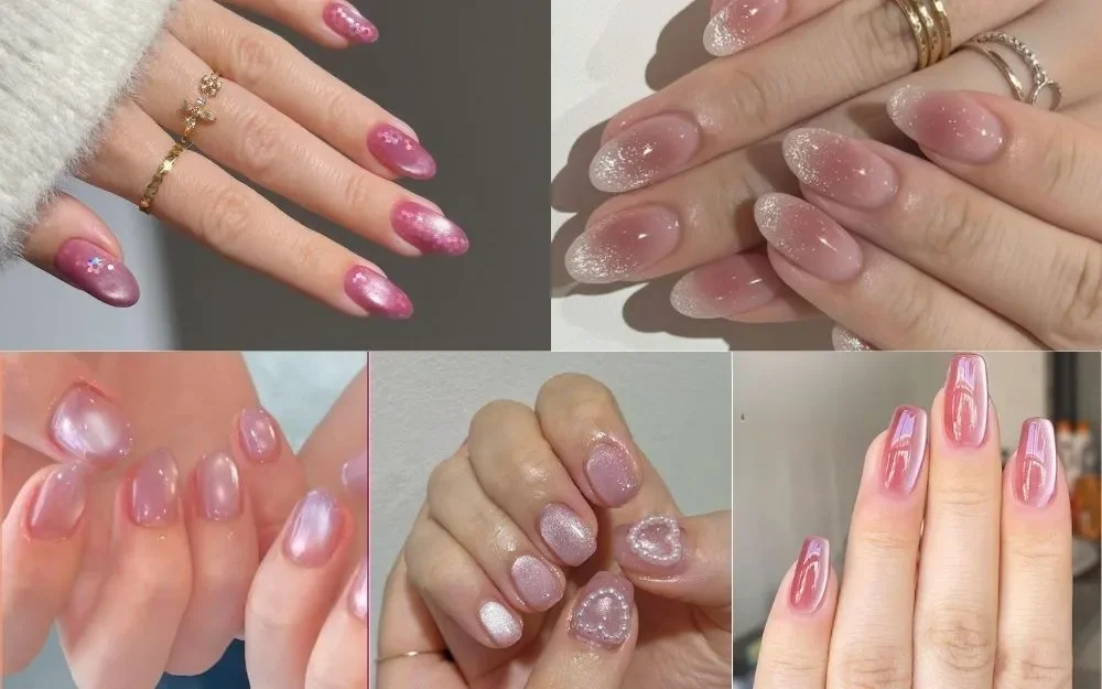 Gợi Ý 100+ Mẫu Nail Thạch Hồng Mắt Mèo Siêu Xinh, Bling Bling - 12