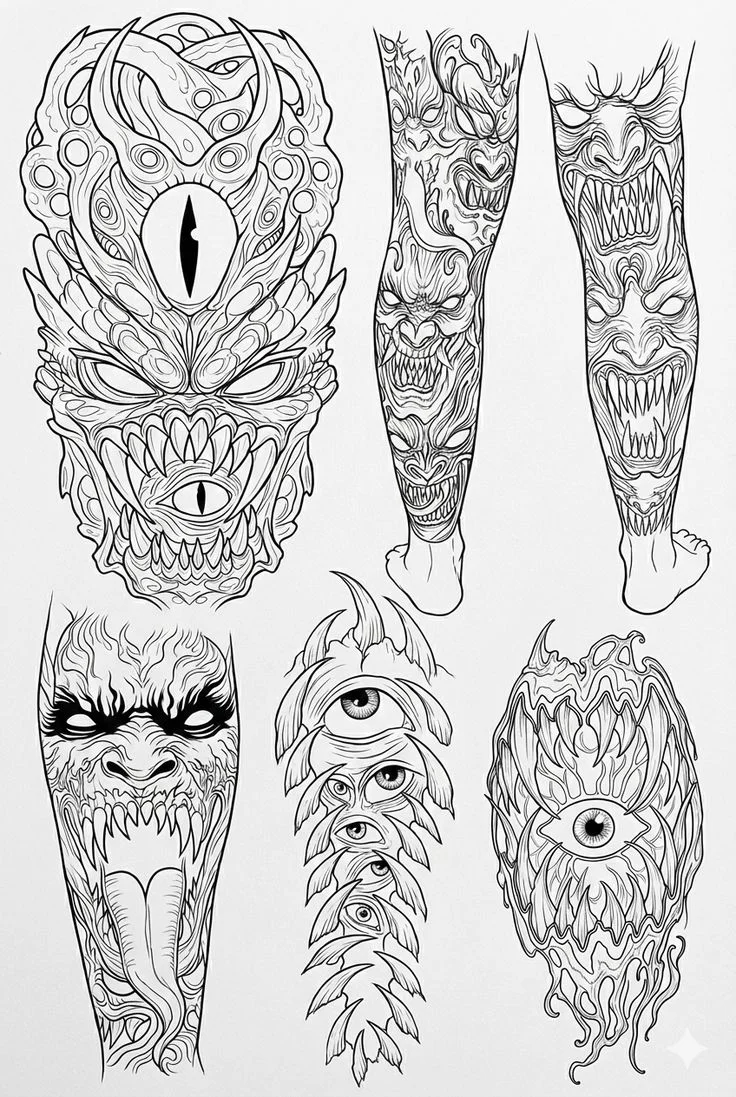 Quỷ ráp tattoo | Quỷ ráp full chân, Hình xăm quỷ ráp, Ý tưởng hình xăm