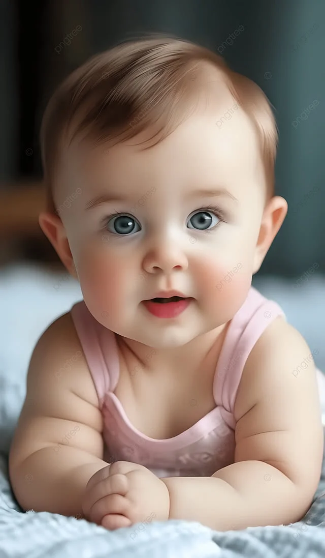Em bé bụ bẫm mặc áo hồng đang cười tươi nhìn camera