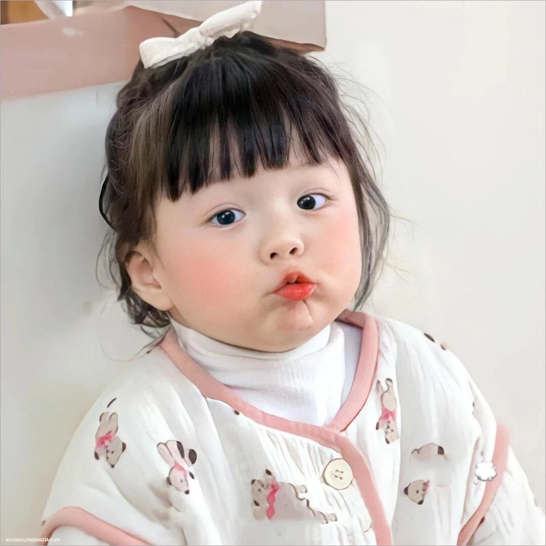 Hình ảnh em bé gái má hồng phồng môi đáng yêu mặc đồ hình thỏ