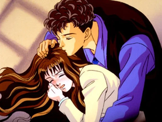 Cặp đôi anime khoảnh khắc thân mật, cậu trai inclinata về phía cô gái