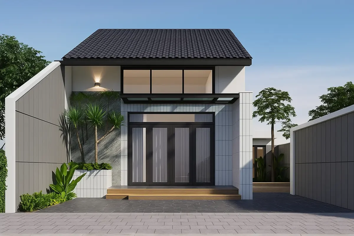 Nhà ống cấp 4 có cây xanh trang trí