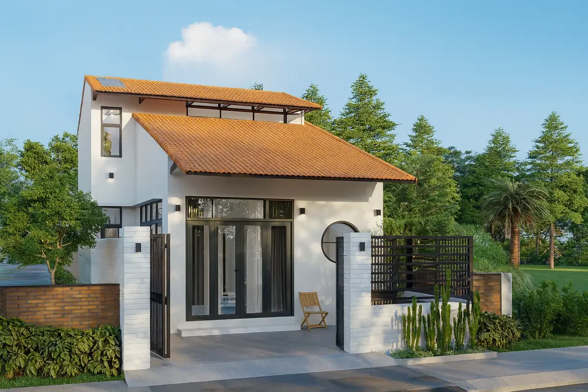 Nhà ống cấp 4 có gác lửng và cửa kính lấy sáng