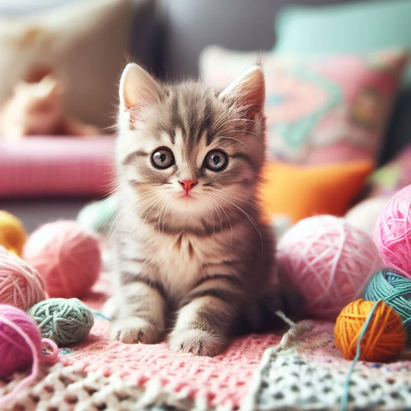 Mèo con cute ngồi giữa cuộn len hình nền mèo cute