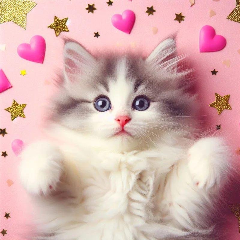mèo con trên nền hồng trái tim làm hình nền mèo cute