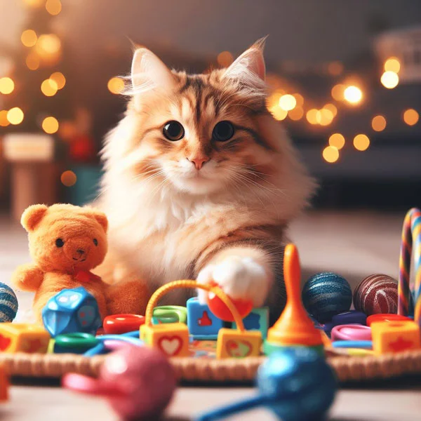 hình nền mèo cute chơi cùng đồ chơi