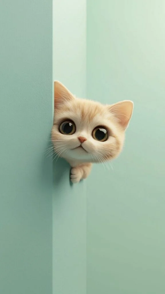 Khuôn mặt mèo tò mò ló ra khỏi tường