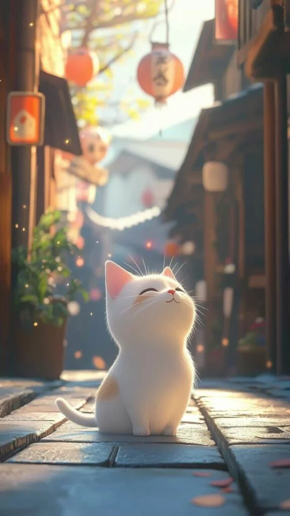 Mèo ngây thơ ngước nhìn ánh sáng