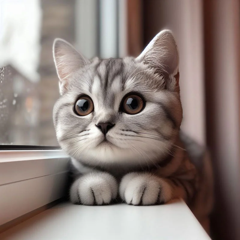 Mèo con cute ngồi bên cửa sổ hình nền mèo cute