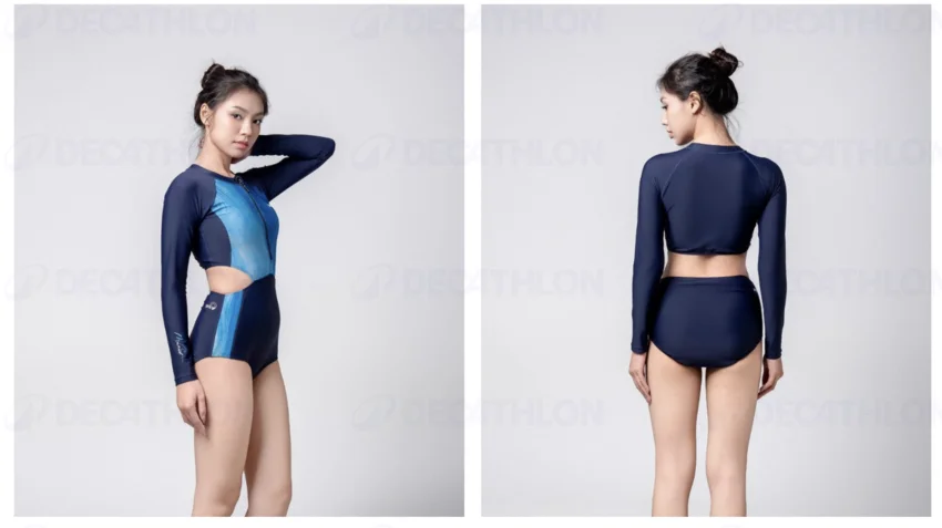 Đồ bơi nữ liền thân tay dài khoét eo