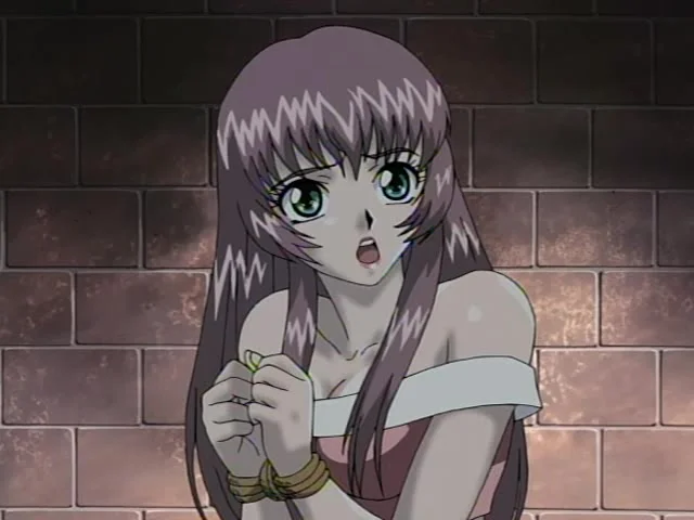 Hình ảnh nhân vật anime tóc tím biểu cảm lo sợ, phù hợp từ khóa hentai dú to