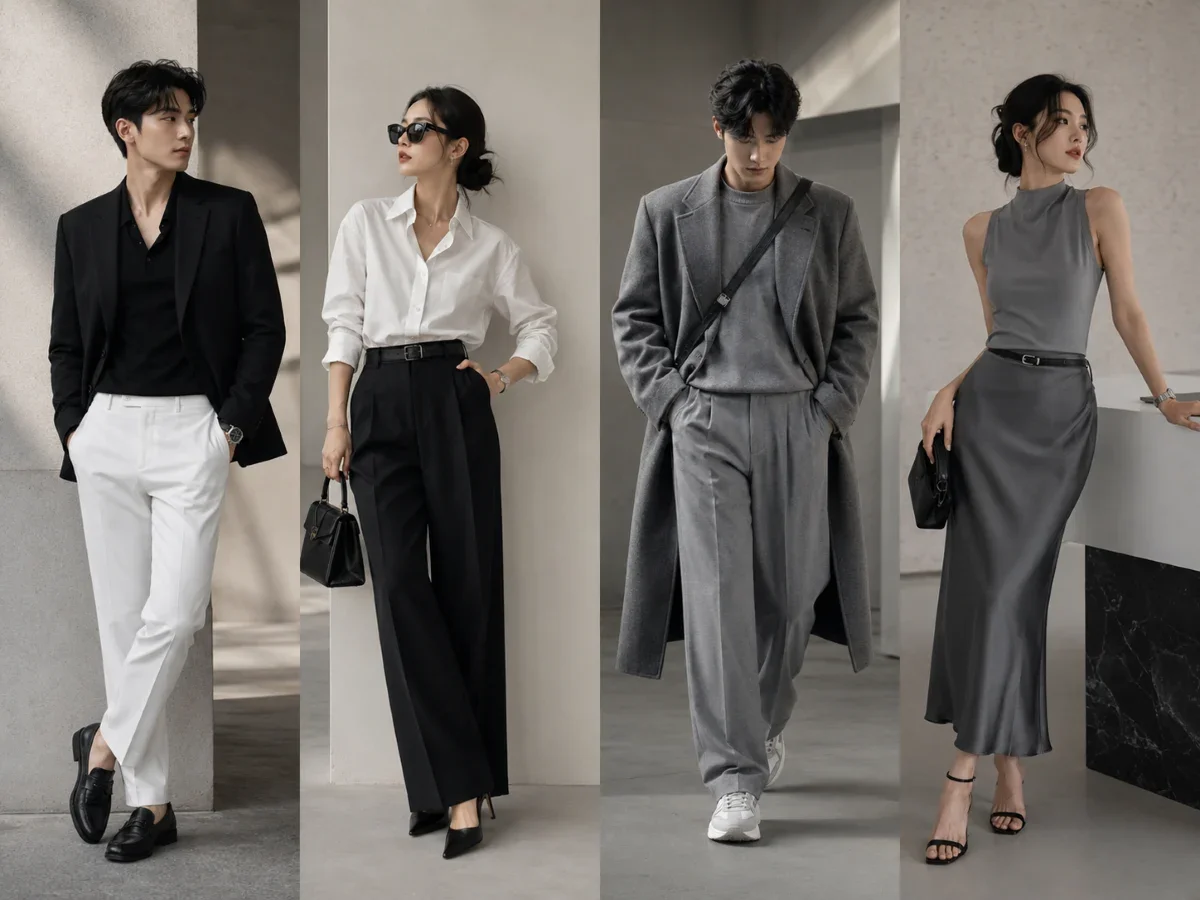 Phối màu trắng đen xám