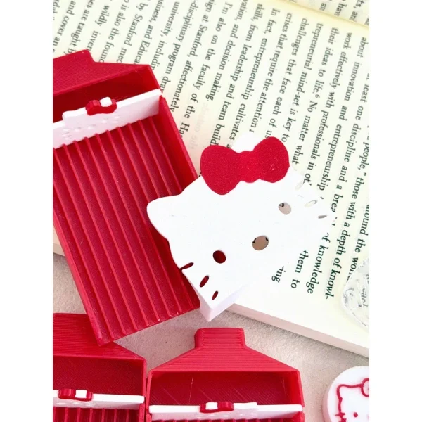 Bộ khay đựng phụ kiện đính đá hình pixel Hello Kitty màu đỏ trắng dễ thương