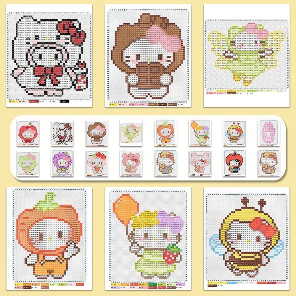 hình dán hello kitty 48 miếng dán hình mèo Kitty phong cách pixel, decal tranh ghép hạt, họa tiết hoạt hình dễ thương, vật liệu sáng tạo trang trí thủ công DIY