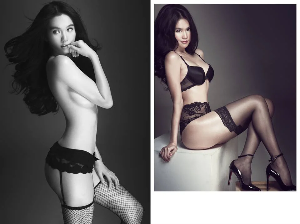 Nóng rực với loạt ảnh Ngọc Trinh bán nude khoe body với nội y, tất lưới