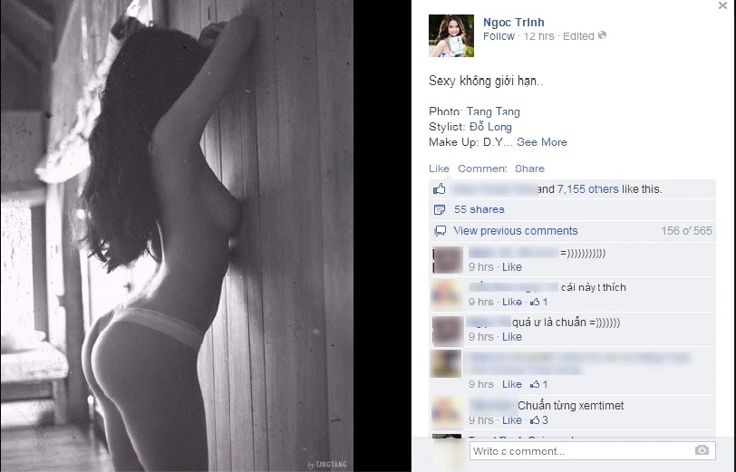 Ngọc Trinh gây sốc với hình ảnh nude táo bạo