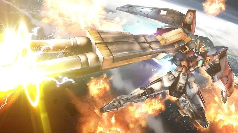 hình nền máy tính ngầu với robot chiến đấu Gundam đang khai hỏa