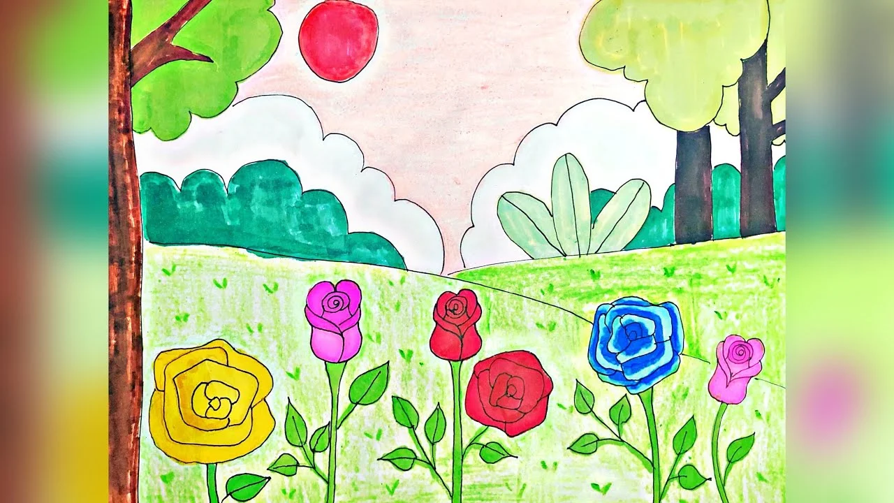 Vẽ Vườn hoa hồng | Vẽ khu vườn kì diệu lớp 2 | Draw a Rose Garden