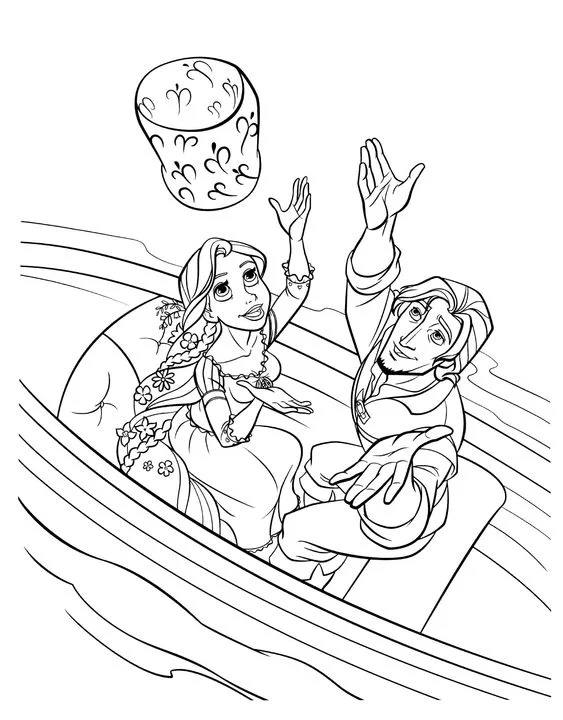 tranh tô màu công chúa Rapunzel bên hoàng tử