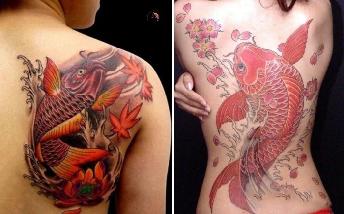 Hình xăm cá chép phong cách Nhật cổ trên lưng