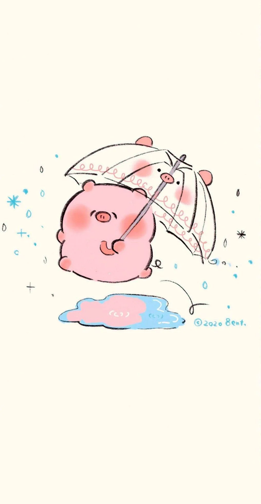 hình nền điện thoại đẹp cute với chú heo hồng cầm ô đáng yêu