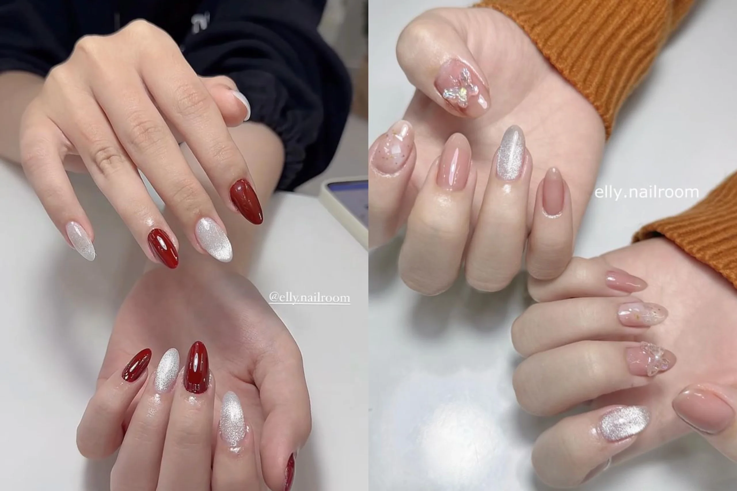 Các mẫu móng tay đẹp với thiết kế sơn đỏ và đính đá tinh tế